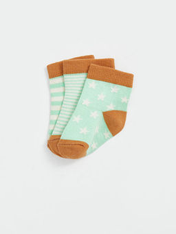 Bask?l? Erkek Bebek Soket ?orap 3l?