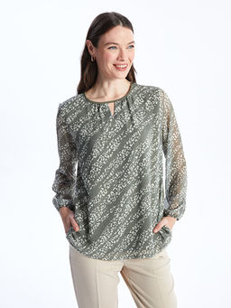 Bisiklet Yaka Desenli Uzun Kollu Kad?n Bluz