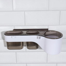 Органайзер настенный, 3 секции, с клеевыми крючками, 28.7×10.5×8.5 см, коричневый, белый