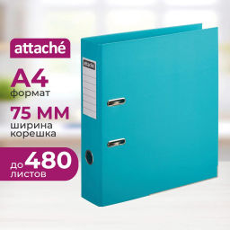 Папка-регистратор 75мм Attache, А4, бирюзовая, ПБП2, метал. угол,карман.кор  фото 2