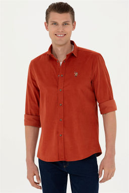 U. S. Polo Assn / Мужская рубашка с длинным рукавом кирпичного цвета - U.s. polo assn фото 3