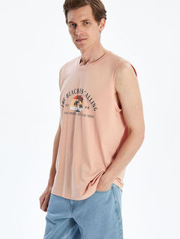 Bisiklet Yaka Bask?l? Erkek Kolsuz Ti??rt