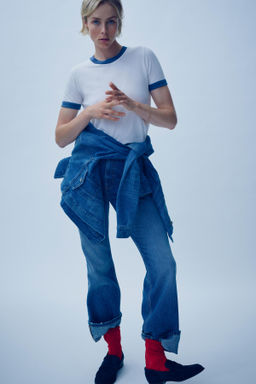 WASHED-EFFECT RIBBED T-SHIRT