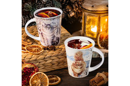 Набор 2 кружек 350 мл 12*9*11 см Коты NEW BONE CHINA