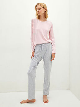 Bisiklet Yaka D?z Uzun Kollu Kad?n Pijama Tak?m?