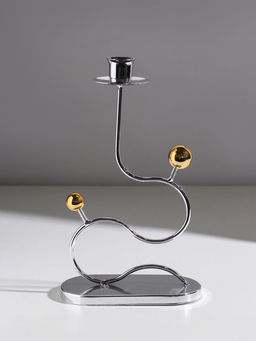 Подсвечник на 1 свечу «Линия и шарики», металл, под серебро с золотом, d=2.5 см, 14.5×7.5×26 см