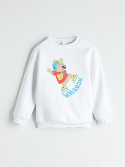 Bisiklet Yaka Bask?l? Erkek ?ocuk Sweatshirt