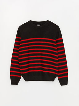 Bisiklet Yaka ?izgili Uzun Kollu Erkek ?ocuk Triko Kazak