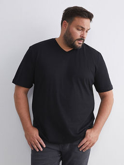 B?y?k Beden V Yaka Penye Erkek Ti??rt