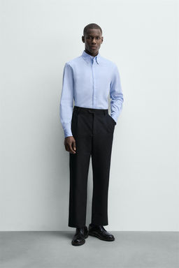 CAMISA REGULAR FIT RAYAS / Blanco / Celeste