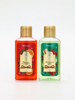 Подарочный набор новогодний: гель для душа 2 шт х100 мл, мочалка для тела, аромат яблоко и глинтвейн, URAL LAB