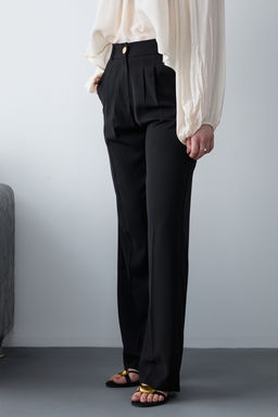 Koyu Kahverengi Yuksel Bel Genis Paca Dokuma Pantolon TWOAW26PL00161