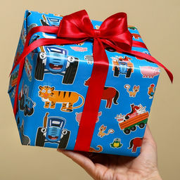 Цена за 10 шт. Бумага упаковочная глянцевая, Синий трактор, 70х100 см