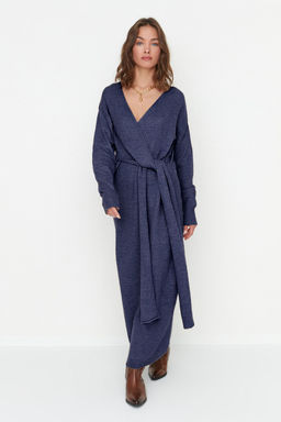 TRENDYOLMILLA Camel Yumusak Dokulu Midi Triko Kruvaze Yaka Baglama Detayl? Elbise TWOAW21EL0260  фото 24