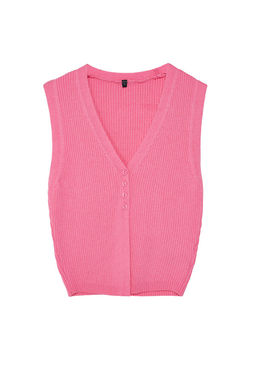 Pembe Premium Iplik / Ozel Iplik Crop Triko Yelek TWOSS24BZ00258