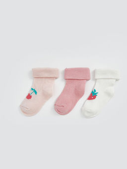 Bisiklet Yaka Bask?l? K?z Bebek Soket ?orap 3l?