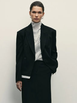 Двубортный жакет с контрастной деталью по низу / Zarina  фото 3