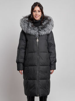 Пальто утепленное с чернобуркой зимнее женское черного цвета 133156Ch - Visdeer фото 9