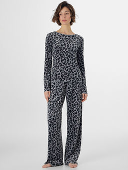 Комплект домашний женский велюровый серый с леопардовым принтом