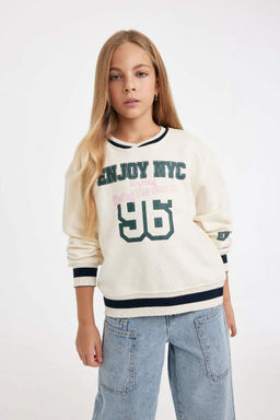 Школьная толстовка с v-образным вырезом и принтом для девочек - Defacto фото 4