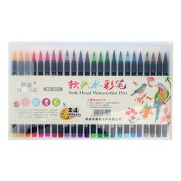 Фломастеры, 24 цвета, в пластиковой коробке, вентилируемый колпачок, Кисти