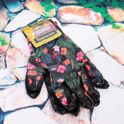 Цена за 12 шт. Перчатки нейлоновые "Фантазия-Тропики" с резиновым покрытием полуоблитые 8 р-р ДоброСад