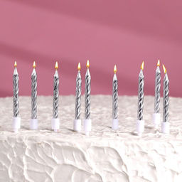 Набор свечи в торт Спираль, 200шт, 5 см, серебряный металлик - Страна карнавалия фото 8