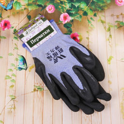 Цена за 12 шт. Перчатки нейлоновые "Меланж" с резиновым покрытием полуоблитые, голубые 10 р-р ДоброСад