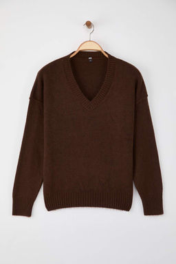 Wardrobe Essentials Kahverengi Yunlu Premium IplikBasic Genis Kal?p Triko Kazak | TWOAW26KZ00068 - Trendyolmilla фото 5