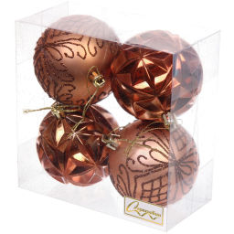 Цена за 2 шт. Новогодние шары 7 см (набор 4 шт) "Симфония леса", шоколад/шампань