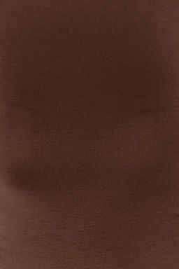 Kahverengi Dik Yaka Buzgu/Drape Detayl? Fitted/Vucuda Oturan Asimetrik Orme Bluz TWOSS24BZ00534
