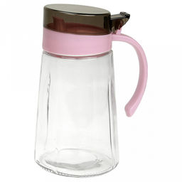 Кувшин (емкость) стеклянный для масла, уксуса и молока 0,65л, д9,5см, h18см + банка стеклянная для специй 0,4л, д9,5см, h10,7см, с ложкой, пластмассовые цветные крышки с ручкой, в цветной коробке (Китай) - Домашняя мода фото 2