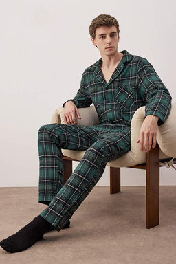 Ye_il Regular Fit Ekose Dokuma Pijama Tak_m_ TMNAW22PT1080