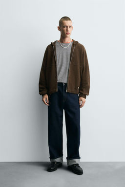 HOODED KNIT TEXTURED OVERSHIRT