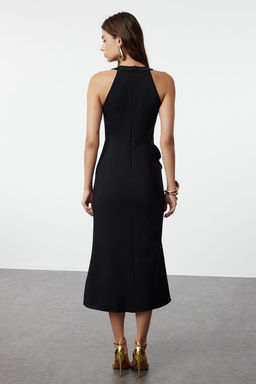 TRENDYOLMILLA Siyah Astarl? Volanl? Dokuma S?k Abiye Elbise TPRAW19BB0144 фото 26