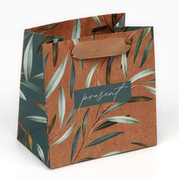 Цена за 2 шт. Пакет подарочный крафтовый квадратный, упаковка, «Present», 14 х 14 х 9 см