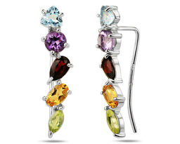 Серьги, топаз , зеленый аметист , гранат , хризолит , цитрин, СПН4120