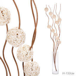 Сухоцвет набор 5 штук 150 см (китте 8 см.10 шт) / 0410-8 /уп 60/* белые шары на коричневом