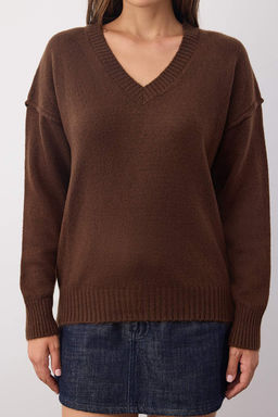 Wardrobe Essentials Kahverengi Yunlu Premium IplikBasic Genis Kal?p Triko Kazak | TWOAW26KZ00068 - Trendyolmilla фото 3