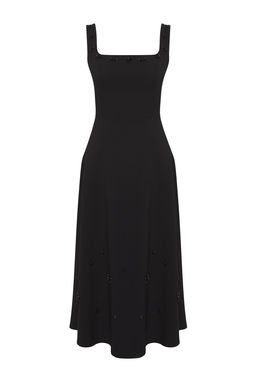 Trendyolmilla Siyah A-Kesim Tas Aksesuar Detayl? Dokuma Midi S?k Abiye Gece Mezuniyet Elbisesi TPRSS25EL00173  фото 5