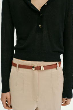 PANTAL?N TIRO ALTO CINTUR?N / Camel claro - Zara фото 6