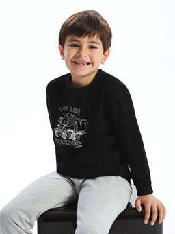 Bisiklet Yaka Bask?l? Erkek Bebek Sweatshirt ve E?ofman Alt 2li Tak?m - Waikiki фото 4