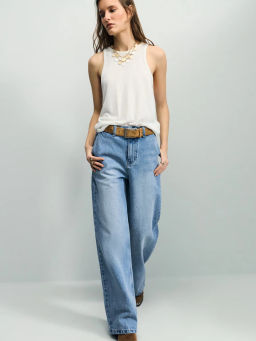 Джинсы широкие с ремнём с высокой посадкой ZR2604092318-102 / Zarina