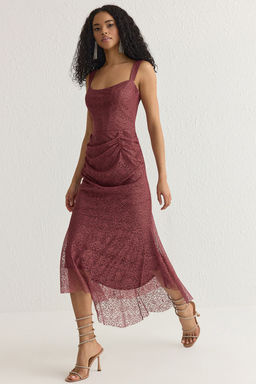 Gul Kurusu Vucudu Saran Buzgulu Astarl? Dantel Orme S?k Abiye Gece Mezuniyet Elbisesi TPRSS25EL00048