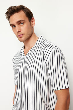 Lacivert Regular/Normal Kesim Cizgili Dokulu Polo Yaka T-shirt TMNSS24PO00035