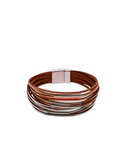 Браслет манжета на магните «Линии», кожа, 18.5 см, бело-бежевый