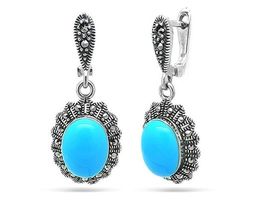 Серьги из серебра бирюза пресс., марказит, SL-AGA64