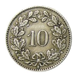 Монета 10 раппенов 1925 года Швейцария