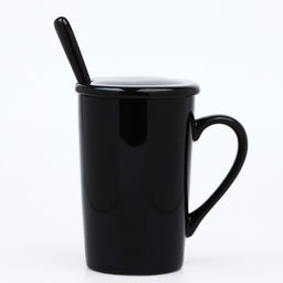 Кружка с ложкой и крышкой Настоящему 100% мужчине, 420 мл, чёрная