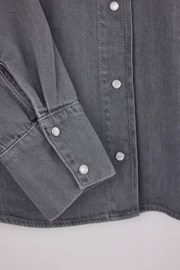 Gri Oversize Basic 100% Pamuk Denim Gomlek TWOSS26GO00005 - Trendyolmilla фото 3